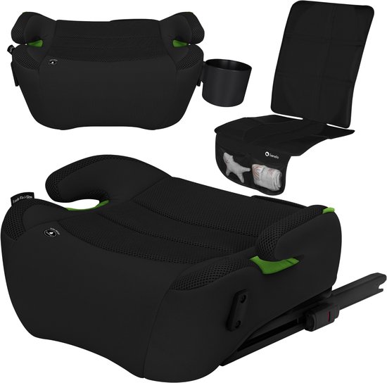Lionelo Luuk FIX i-Size - Zitverhoger + Beschermmat voor autostoel - ISOFIX - Autostoel Booster - 125-150 cm - Voorwaarts Gerichte Autostoel volgens i-Size R129/04 Norm - Brede en Comfortabele Zitting met Zacht EPE-schuim - Dri-Seat - Bekerhouder