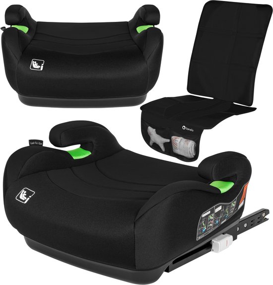 Lionelo Luuk FIX i-Size - Zitverhoger + Beschermmat voor autostoel- ISOFIX - Autostoel Booster - 22-36 kg, 125-150 cm - Voorwaarts Gerichte Autostoel volgens i-Size R129 Norm - Brede en Comfortabele Zitting met Zacht EPE-schuim - Met Armleuningen van Merkloos