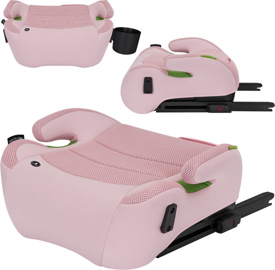 Lionelo Luuk FIX i-Size - Zitverhoger - ISOFIX - Autostoel Booster - 22-36 kg, 125-150 cm - Voorwaarts Gericht - i-Size R129/04 - Brede Zitting met Dri-Seat & EPE-schuim - Armleuningen - Roze
