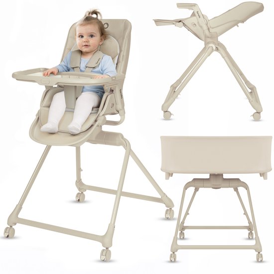 Lionelo Maddie Set 3in1 - Kinderstoel + Wipstoel & Baby Bed - Inklapbaar - 360° Draaibare Zitting - met Comfort Matras - Wielen - Wasbare - 0-36 maanden van Merkloos