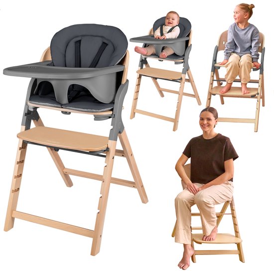 Lionelo Megan – Houten Kinderstoel / Eetstoel Baby – Meegroeistoel 3in1: van 6 mnd tot 110 kg – Verstelbare: Zitting Voetsteun & Tafel – 5-puntsgordel – Dienblad met siliconen inzet – Wasbaar Kussen – Antislipvoetjes – Baby Stoel van Merkloos