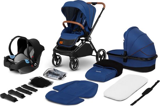 Lionelo Mika 3 in 1 - Kinderwagen - Waterdichte dak XXL met UPF 50+ filter - en rijke set accessoires –muggennet, voetenzak, regenhoes, schouderriem en universele adapters voor de wieg en autostoel - Set: wandelwagen, wieg, autostoel van Merkloos