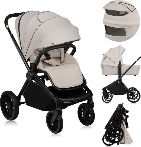 Lionelo Mika Plus - Kinderwagen 2in1 - XXL SET - Veelzijdig en jaarrond - Grote wielen - tot 22kg - Bediening met een hand - Voor alle soorten terrein - Accessoireset van LIONELO