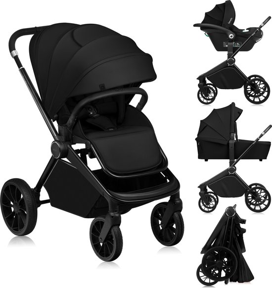 Lionelo Mika Plus - Kinderwagen 3in1 - XXL SET - incl. i-Size autostoel - Veelzijdig en jaarrond - Grote wielen - tot 22kg - Bediening met een hand - Voor alle soorten terrein - Accessoireset van LIONELO