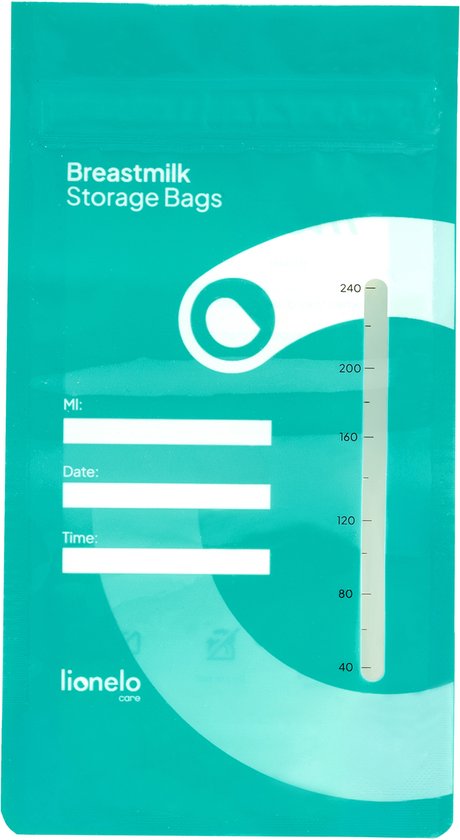 Lionelo Milky Bags Moedermelk Bewaarzakjes 240 ml – 30 stuks – BPA-vrij – Lekvrij en Zelfstaand – Voor Koelkast en Vriezer – Met Maatverdeling en Datumveld van LIONELO