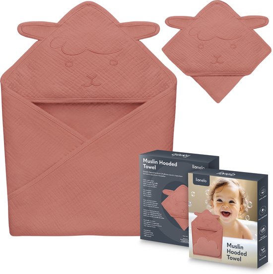 Lionelo Muslin Hooded Baby Towel – Zachte Babyhanddoek met Capuchon van 100% Katoenen Mousseline – Zachte Badcape met Capuchon – Ademend, Hypoallergeen & Irritatievrij – Uitstekende Absorptie – Voor Pasgeborenen & Oudere Kinderen – 75x75 cm van LIONELO