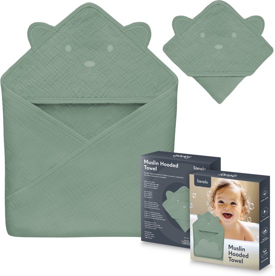 Lionelo Muslin Hooded Baby Towel - Zachte Babyhanddoek met Capuchon van 100% Katoenen Mousseline - Zachte Badcape met Capuchon - Ademend, Hypoallergeen & Irritatievrij - Uitstekende Absorptie - Voor Pasgeborenen & Oudere Kinderen - 75x75 cm van LIONELO