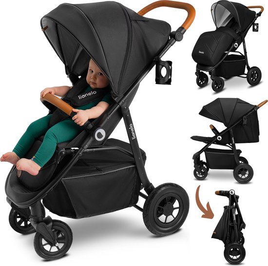 Lionelo Natt - kinderwagen - verstelbare handgreep en verstelling van de rugleuning tot ligpositie - 5-punts gordel - grote offroad-wielen - waterdicht van Lionelo