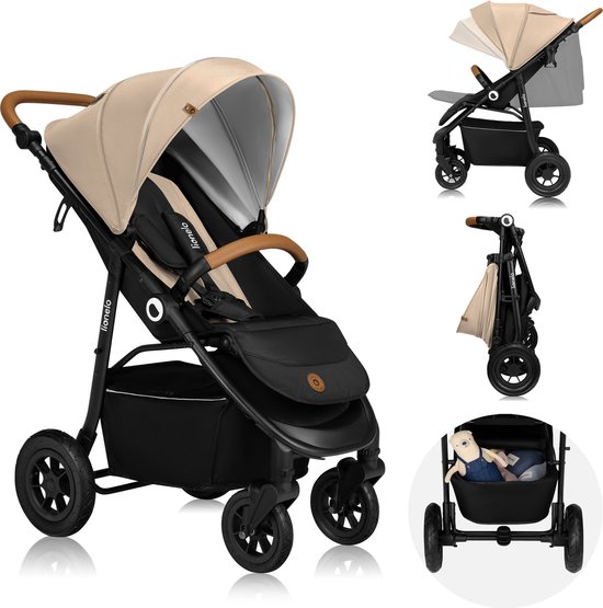 Lionelo Natt Kinderwagen - Wandelwagen – Voor Kinderen tot 22 kg – Verstelbare Rugleuning & Handgreep – XXL Luifel met UPF50+ – 5-Puntsgordel – Grote Off-Road Wielen – Volledige Schokdemping – Compact Opvouwbaar van LIONELO