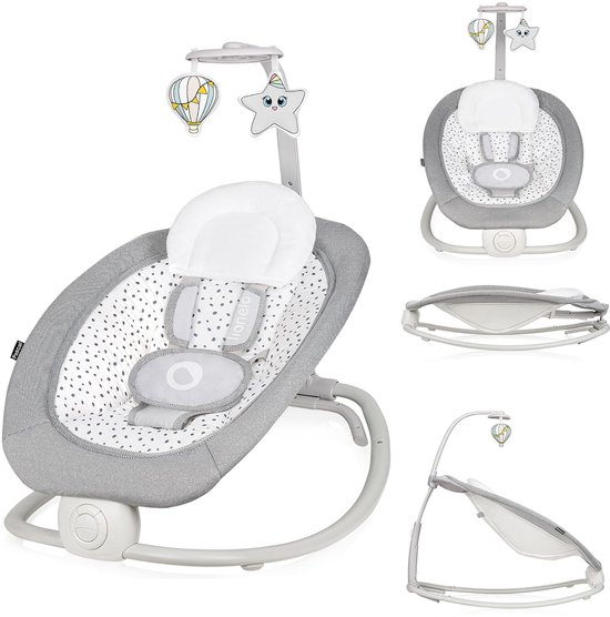 Lionelo Pascal - Baby Wipstoel & Bouncer - met Zachte Trillingen - 12 Melodieën - Verstelbare Rugleuning - Speelboog met Speelgoed - 5-Puntsgordel - Compact Opvouwbaar - Wipstoeltje - Schommelstoel