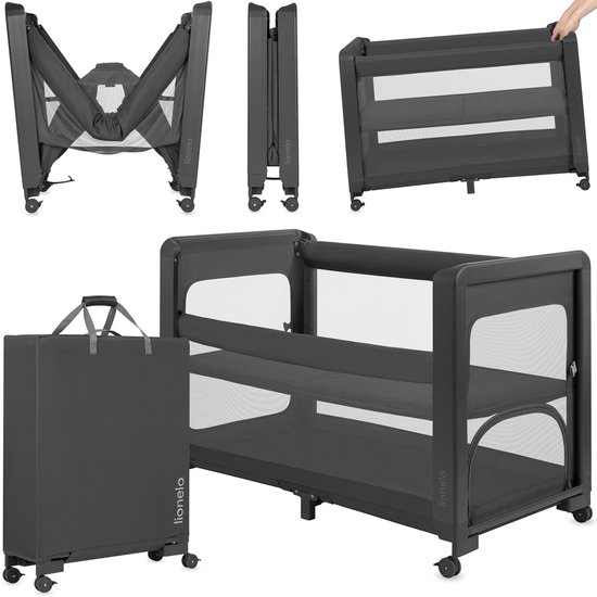 Lionelo Patty - 5-in-1 Baby bed & Co Sleeper – Reisbed, Box & Kinderbed – Campingbedje - T25-Matras – 2 Hoogtes – Wielen – Mesh – Transporttas van Merkloos