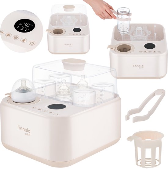Lionelo SteamUP – 3-in-1 Flessensterilisator, Droger & Flessenwarmer – Voor 4 Flessen – Stoomsterilisatie 99,9% – Instelbare Temperatuur 37–85°C – BPA-vrij van Merkloos
