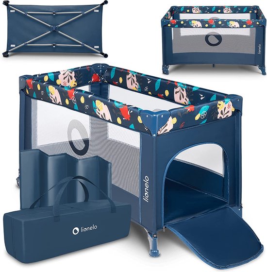 Lionelo Stefi 2-in-1 Campingbed & Box - Co-Sleeper - Zij-ingang met Ritssluiting - Tot 15 kg - 125x65 cm - LockGuard - Inclusief Transporttas - Voor 0-36 Maanden van LIONELO