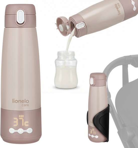 Lionelo Thermup Bottle – Draagbare Melkverwarmer & Thermos 350 ml – Melk Verwarmen in 3,5 min – Warmte tot 20 uur – 5 Temperatuurstanden – USB-C – Voor Onderweg van Merkloos