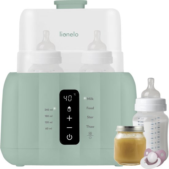 Lionelo Thermup Duo Dubbele Flessenwarmer 6in1 – Flessenwarmer, Sterilisator & Ontdooier – Verwarmt 2 Flessen Tegelijk – Temperatuurbehoud tot 72 Uur – Sterilisatie 100°C – Touchscreen – BPA-vrij – Automatische Uitschakeling
