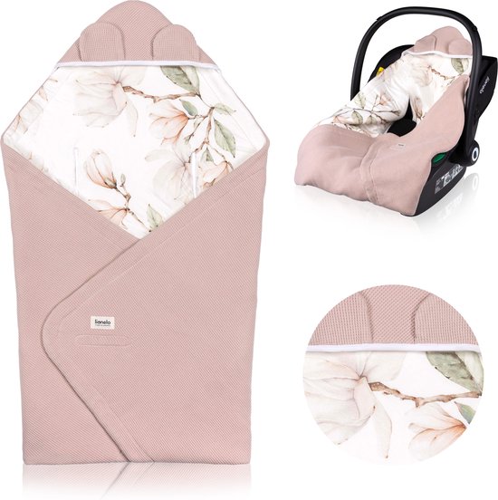 Lionelo Travel Swaddle Blanket - Omslagdoek voor Autostoel & Kinderwagen - 100% Katoen & Bamboe - TOG 2.5 - Hypoallergeen - Voor Herfst/Winter - Verstelbaar met Klittenband - 90x90 cm - Ademend & Zacht - Machinewasbaar van Merkloos