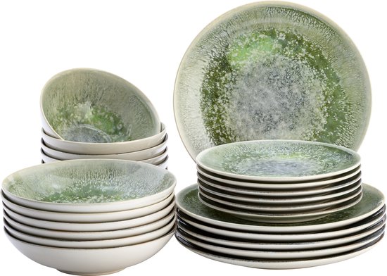 Lite-Body Serviesset - Groen reliëf - 6 personen - 24 delig