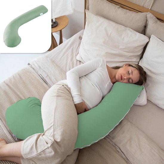 Litollo® Zwangerschapskussen J-vorm - Voedingskussen 145 cm - Zijslaapkussen Groen - Lichaamskussen met Afneembare hoes - Borstvoedingskussen - Body Pillow van Litollo