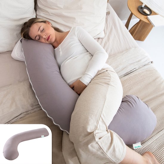 Litollo® Zwangerschapskussen (J-vorm) - Zijslaapkussen - Voedingskussen - Lichaamskussen - Body pillow - 145cm - Afneembare hoes - Grijs van Litollo