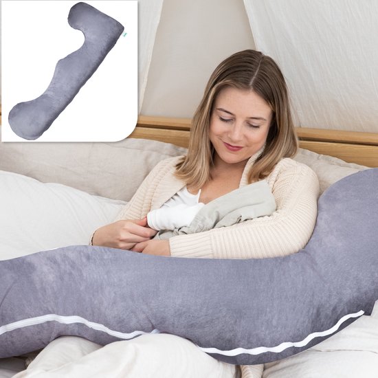 Litollo® Zwangerschapskussen XL - Voedingskussen - Lichaamskussen - Body pillow - 140cm - Afneembare hoes - Grijs - Fleece van Litollo