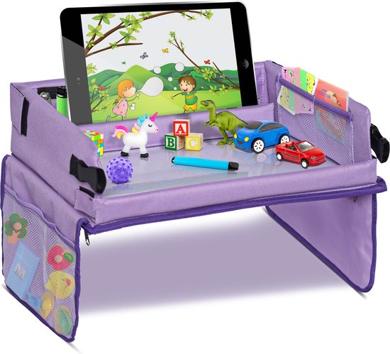 LITTLE BAKER TOYS® Reistafel kinderen - Autotafel - Speeltafel voor Auto, Trein of Vliegtuig - Opvouwbaar - Transparant uitwisbaar tekenveld - Paars van LITTLE BAKER TOYS®