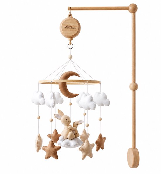 Little Beige Bunny - Baby - Baby speelgoed- Babykado - Kraamkado - Baby muziekmobiel - Houten muziekmobiel