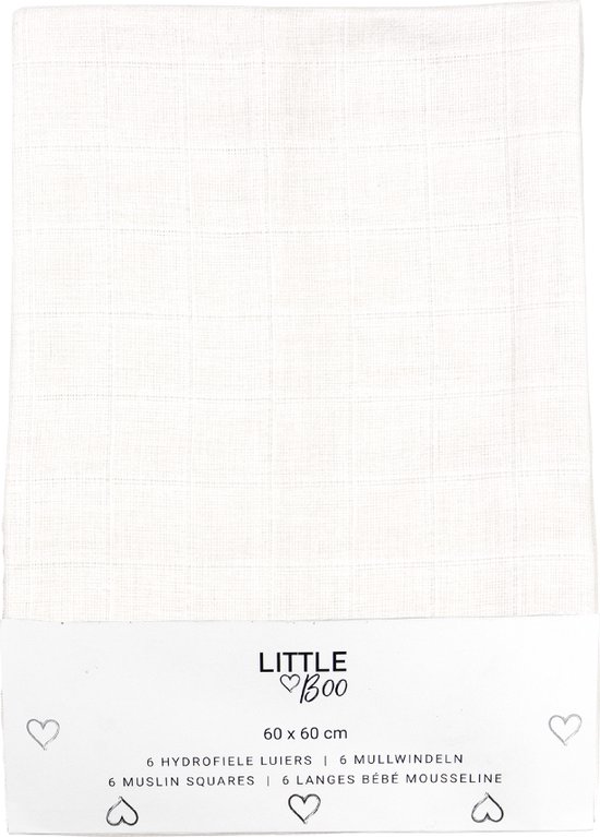 Little Boo Hydrofiele Luiers – 6 Stuks – 60x60 cm – 100% Katoen – Uni