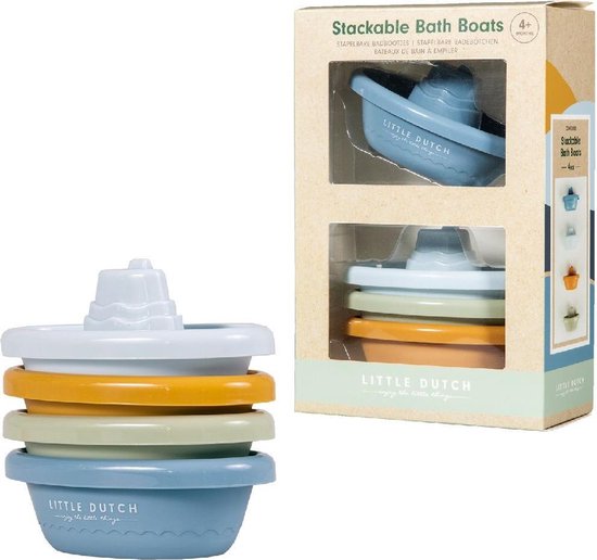 Little Dutch Bad Bootjes Blauw - Badspeeltjes - 4 kleuren - Opstapelen - Vanaf 18 maanden van Little Dutch