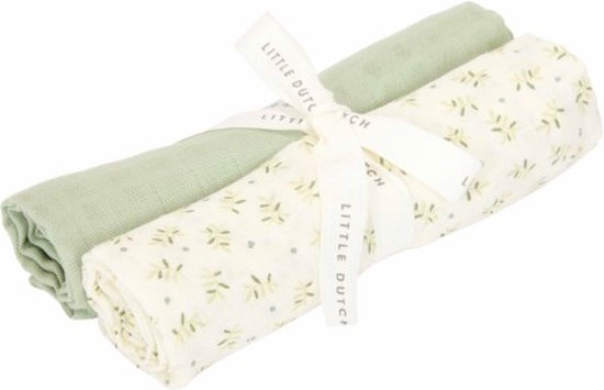 Little Dutch Essentials Blueberry Leaves & Sage - Multipack - Set van 2 swaddle doeken hydrofiel - 70 x 70 cm van Little Dutch