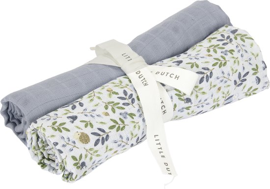 Little Dutch Forest Friends Forest Adventure & Denim Blue - Multipack - Set van 2 swaddle doeken hydrofiel - 70 x 70 cm van Little Dutch