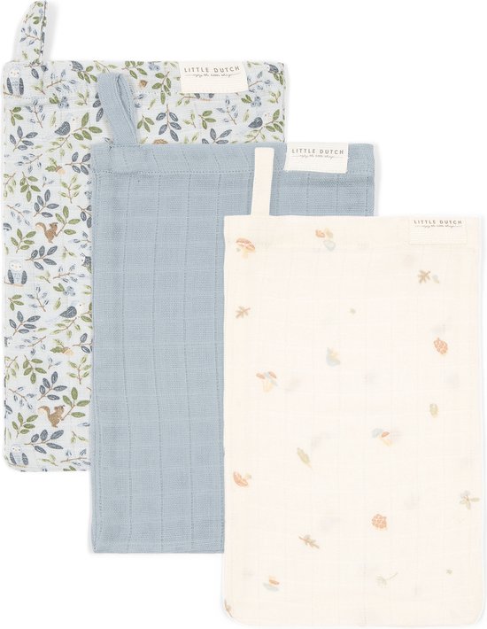 Little Dutch Forest Friends Forest Treasures - Multipack - Set van 3 washandjes hydrofiel - 21 x 14 cm van Little Dutch