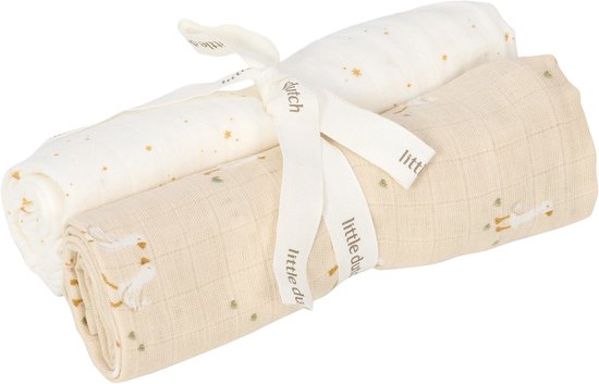 Little Dutch Little Goose Swaddle Doeken - 2 Stuks - 70 x 70 cm - Hydrofiel van Little Dutch