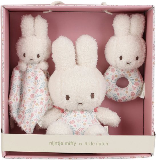 Little Dutch - Nijntje Kraamcadeau - 1x Knuffel - 1x Knuffeldoekje - 1x Rammelaar - Geschikt vanaf Geboorte - Geschenkset - Cadeaudoos - Geschenkdoos - Giftset - Cadeauset - Baby Speelgoed - Little Dutch Speelgoed - Babyshower Cadeau - Meisje - Pop