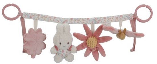 Little Dutch Nijntje Wagenspanner Lucky Blossom – Miffy - Roze wagenspanner met zachte figuurtjes en bloemen – Inclusief rammelaar, spiegeltje en knisperende details – Stimuleert zintuigen en motoriek onderweg – Eenvoudig te bevestigen van Little Dutch
