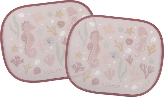 Little Dutch zonneschermpjes ocean dreams pink - autozonnescherm - roze met zeedieren - set van 2 stuks van Little Dutch