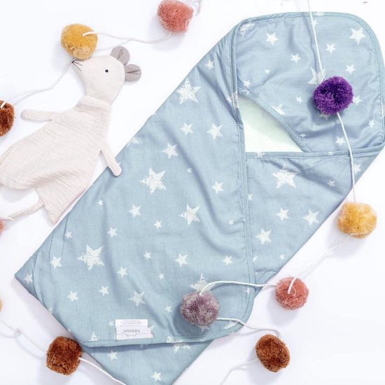Little Hibboux Star badcape wit/blauw 75x75 sterren van Little