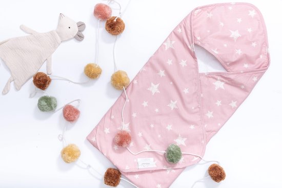 Little Hibboux Star badcape wit/roze 75x75 sterren van Hibboux