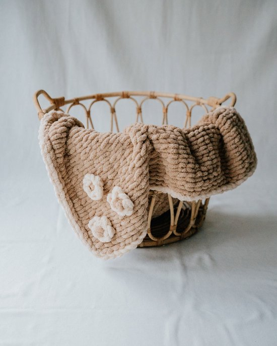 Little Livo - Handgehaakte baby- kinderdeken - Bloemetjes detail - 100% zacht microvezel - Maat 75cmx75cm - Volledig handgemaakt van Merkloos