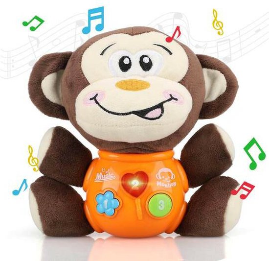 Little Monkey - Pluche aapje baby knuffel speelgoed met geluid en lichtje - vanaf 0 jaar van Moodzz