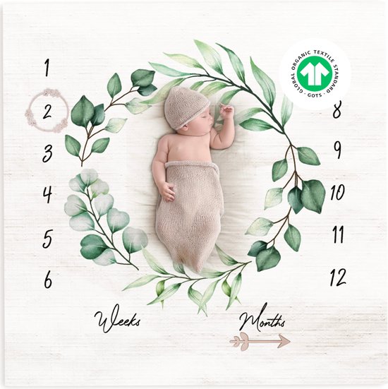 Little Moon Mijlpaaldeken van 100% Biologisch Katoen – Hydrofiele Doek 2 laags incl. Houten Accessoires – Baby Cadeau – Kraamcadeau Meisje – Kraamcadeau Jongen – 120 x 120 CM van Little Moon