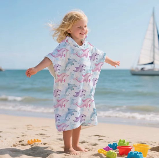 Little Olives - Badcape kind - Strandlaken kind - Badponcho Kind - Badhanddoek kinderen - Badcape met muts - Kinderponcho Handdoek - Omkleed handdoek - Strand Handdoek - Dolfijn - Handdoek - Kleuter strandlaken - Bad Handdoek - Vakantie Handdoek van Merkloos