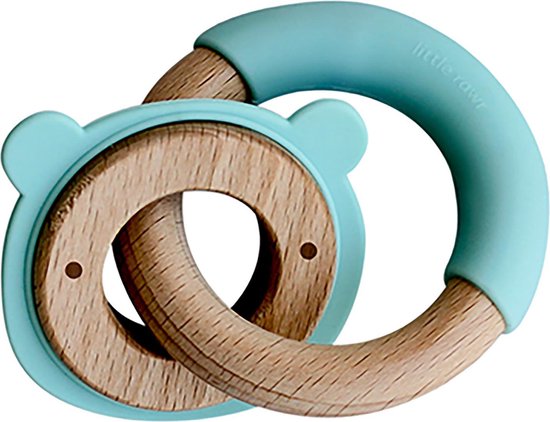 Little Rawr - Bijtspeelgoed - Bijtringen - Siliconen + Hout - Dieren - Groen van Little Rawr