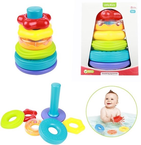 Little Stars - Stapeltoren met Babyrammelaar Vormenstoof - Babyspeelgoed - Peuterspeelgoed van Little Stars