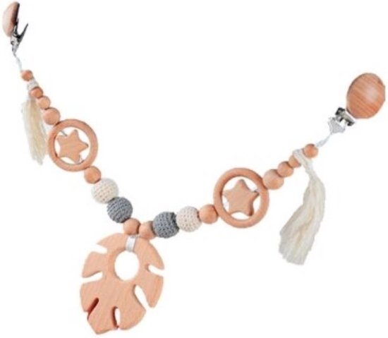 Littlecutiez - Wagenspanner Nature  - Gehaakt - Hout - Kralen - Kinderwagen - Buggy - Kraamcadeau - Baby van Littlecutiez