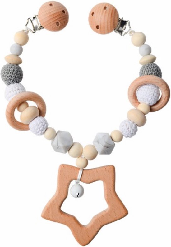 Littlecutiez - Wagenspanner Ster - Ster - Gehaakt - Hout - Kralen - Kinderwagen - Buggy - Kraamcadeau - Baby van Littlecutiez