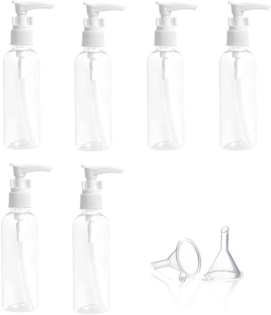 Livia home - Plastic pompfles - Reisflessen - Draagbaar formaat - 100 ml - Pomp-dispenser - Perfect voor cosmetica en verzorging - Geschikt voor op re