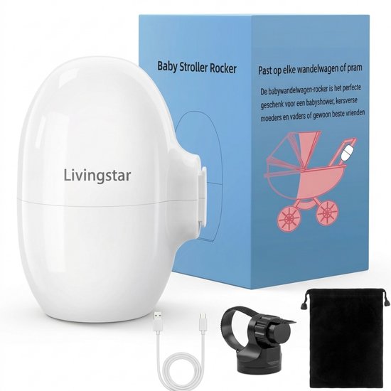 Livingstar® Baby Rocker 2.0 - 2026 model - Baby Rocker voor Kinderwagen - Babywipstoel - Baby Swing - Automatisch Schommelen - Incl. Reistas & USB kabel van Merkloos