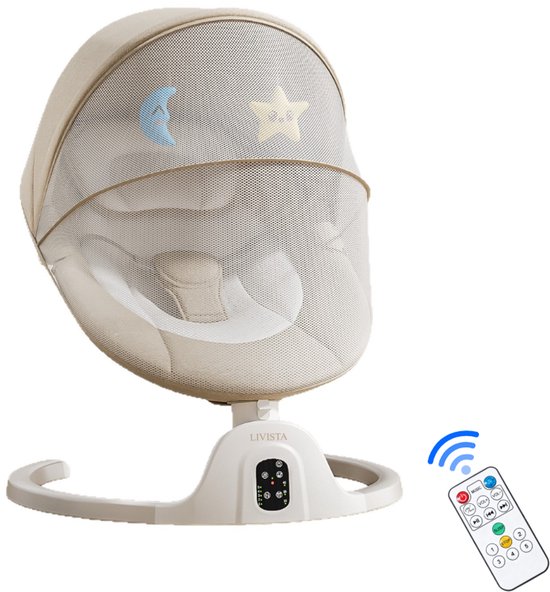 Livista Elektrische Wipstoel Baby – Babywipstoel – Met Afstandsbediening – 5 Schommelstanden – 3 Verstelbare Rugstanden – Timer – Baby Schommelstoel – LED Touchpaneel – Met Muskietennet – Lichtbruin