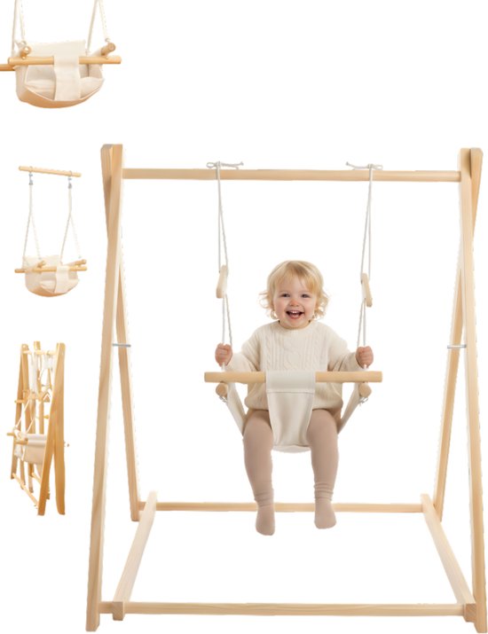 Livista Houten Babyschommel - Inklapbaar - Swing - Wipstoel Met Schommelstoel - Baby Zitje - Dennenhout - Houten Speelgoed
