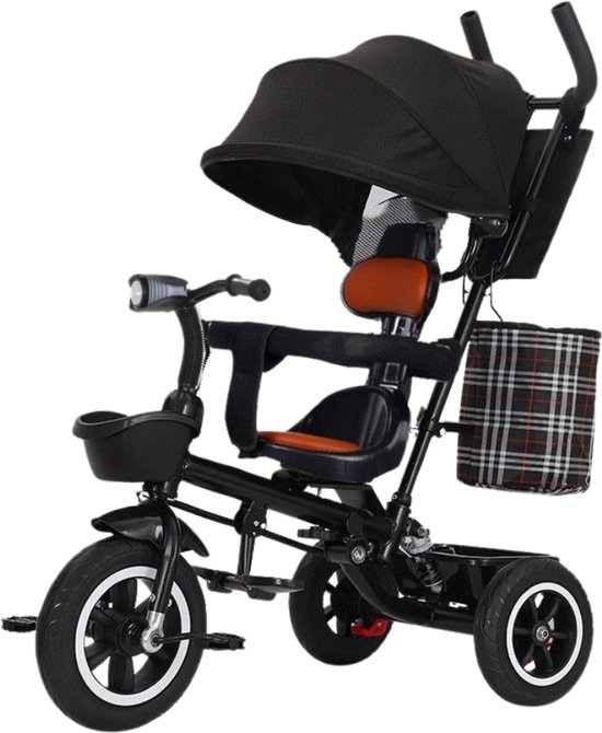 Livista® Tricycle 2-in-1 - Geschikt voor Kinderen van 12 maanden tot 6 jaar - Verstelbare Zitplaats - Duwstang - Verstelbare Zonnescherm - Veiligheidsriemen - Lederen Zitplaats - Duurzame Wielen - Opvouwbaar - Zwart van Livista